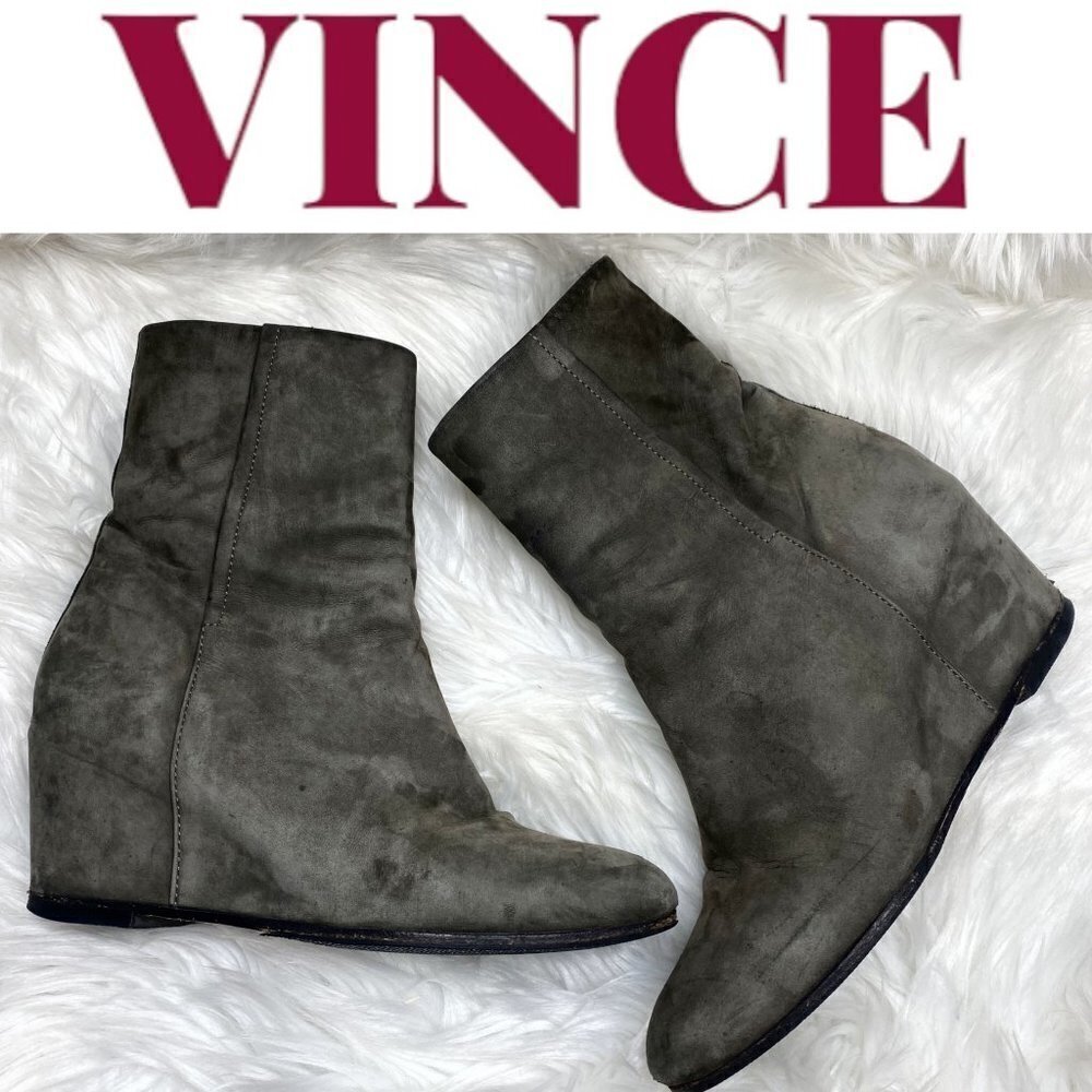 VINCE Michela Moss Green Suede Leather Covered Wedge Bootie,‎ 7M/37.5